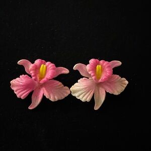 Pink Orchid Clip-On Earrings